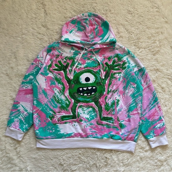 Disney Hoodie Monsters Inc Mike Wazowski Graffiti Long Sleeve Pullover Hooded XL - Picture 2 of 12